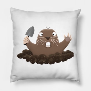 Funny pocket gopher digging cartoon illustration Pillow