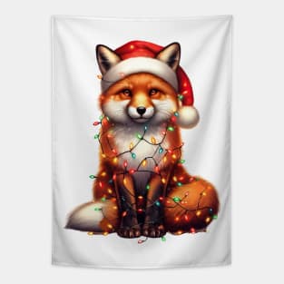 Fox Wrapped In Christmas Lights Tapestry