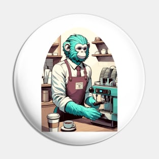 70s monkey barista making a coffee Pin