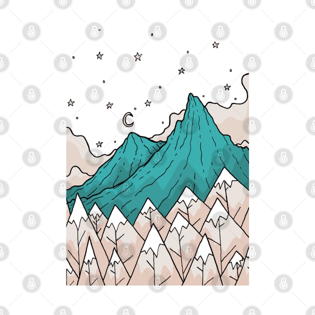 Twin turquoise peaks by Swadeillustrations
