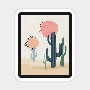 Cacti, Abstract, Sun, Mid century modern kids wall art, Nursery room Magnet