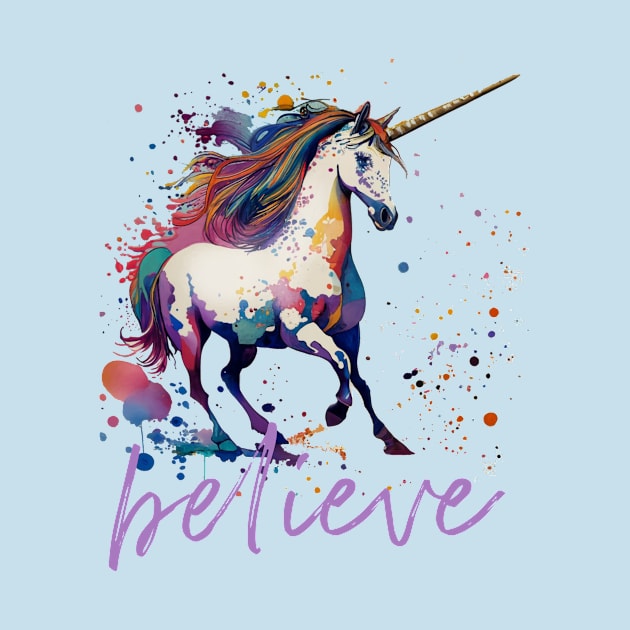 UNICORN Watercolor Believe by Scarebaby