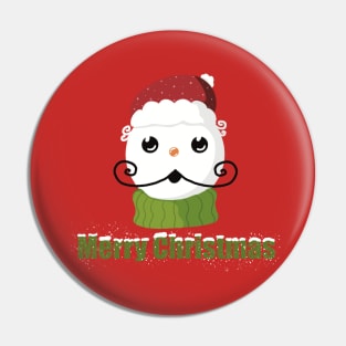 Funny snowman with mustache and carrot Pin