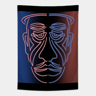 Sad man’s face line drawing in light and shadows Tapestry