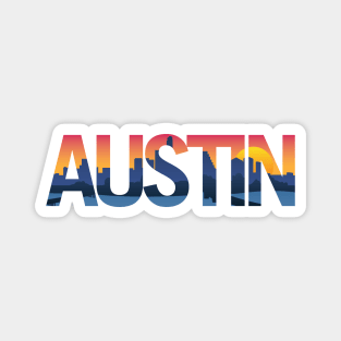 Austin Texas City Skyline Typography Overlay Magnet