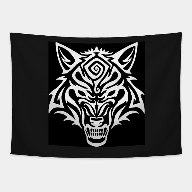 Tribal Wolf Snarl Spiral - White Tapestry by Hareguizer