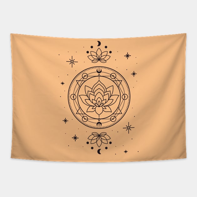 Lotus with moon phase Tapestry by RaissART 23