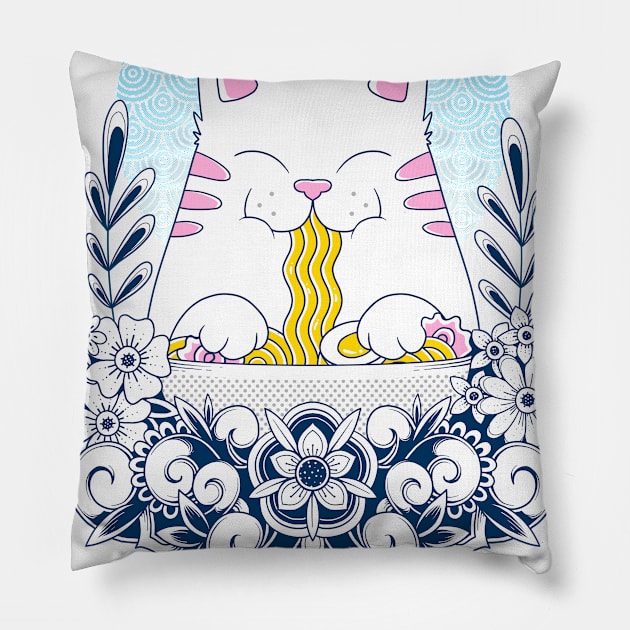 Ramen Cat Pillow by GODZILLARGE