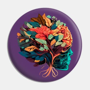 Floral Head with Colourful Flowers Pin