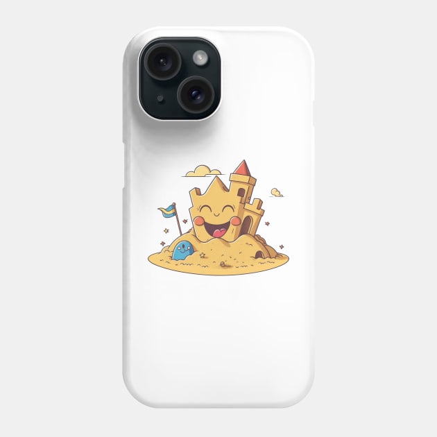 Cute happy sand castle on the beach Phone Case by Quixar