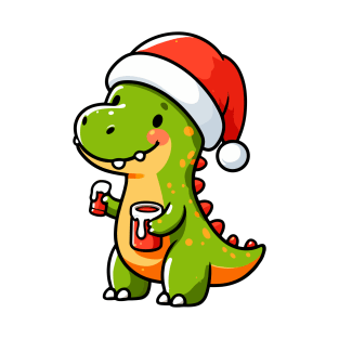 Cute Dino Santa Hat Xmas Cartoon Christmas Dinosaur T-Shirt