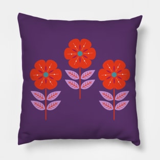 Mod red Scandinavian flowers Pillow