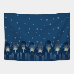 Christmas Carolers Singing by Candlelight Tapestry