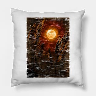 Super Red Moon Field Minimal Sketch. For Moon Lovers. Pillow