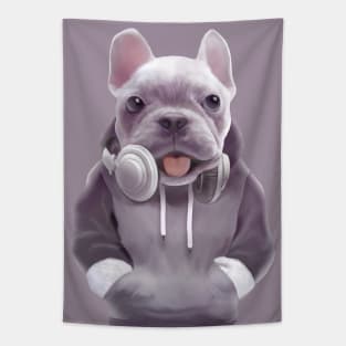 French Bulldog Puppy with Headphones Tapestry