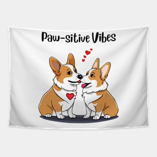 Paw-sitive Vibes Corgis in Love Tapestry