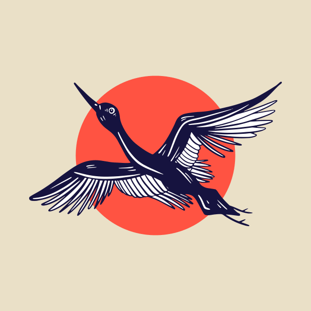 Vintage Sketch of a Japanese Crane by SLAG_Creative