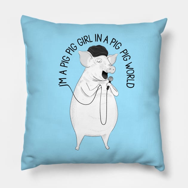 Pig Pig World | Animal Karaoke Collection Pillow by DrawingEggen