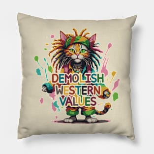 Demolish Western Values // Cute Cat Design Pillow