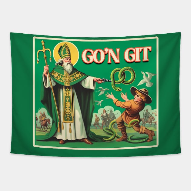 Vintage Retro Funny St. Patrick's Day Go'n Git Snake Tapestry by TeeTrendz