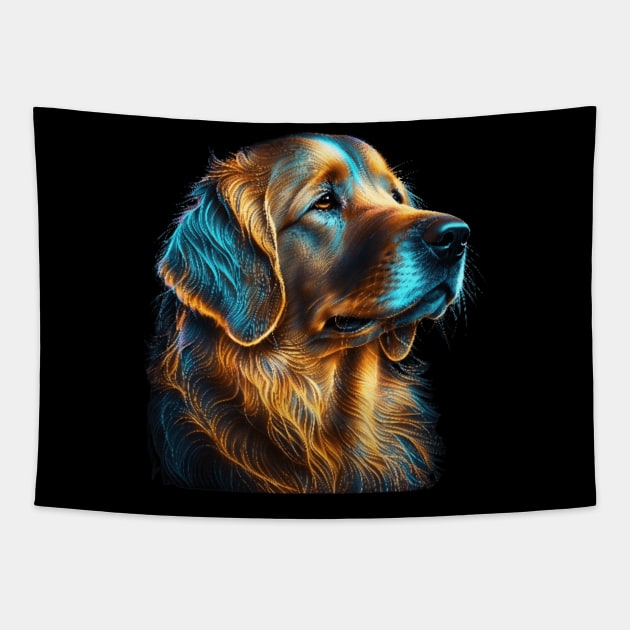 Neon Golden Retriever Tapestry by Sygluv