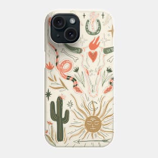 Desert Boho Elements Cactus Sun Snakes Bohemian Design Phone Case