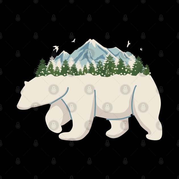 Polar bear mountain tree snow by Mako Design 