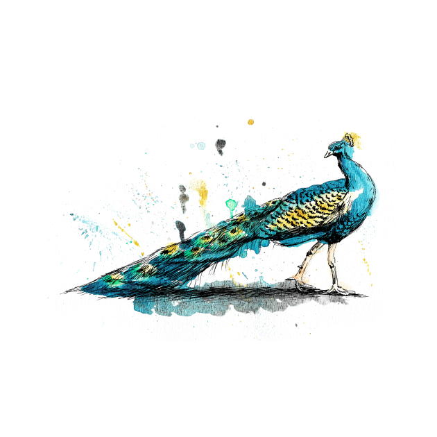 Colorful Peacock Drawing - Peacock - Pin TeePublic