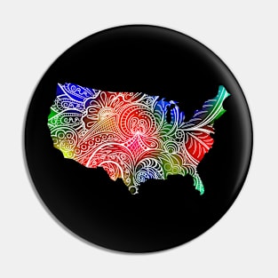 Colorful mandala art map of the United States of America Pin