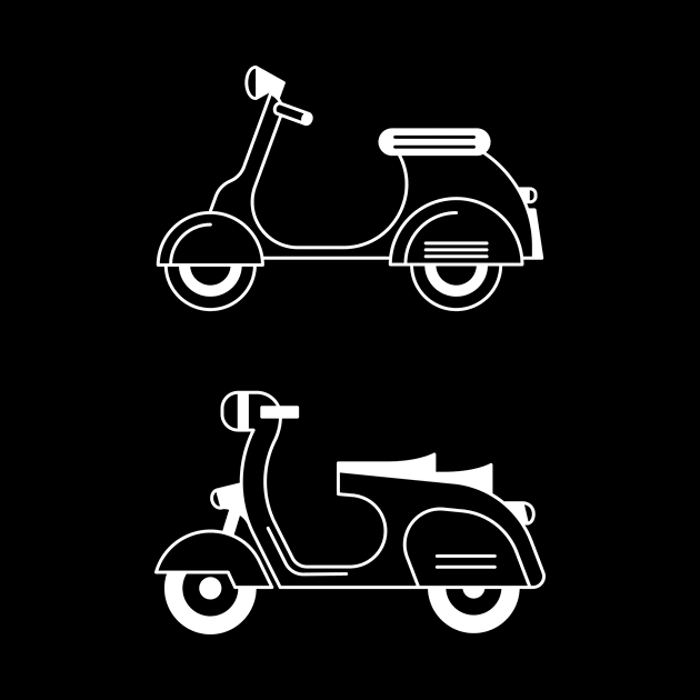 Illustration of two stylized black and white scooter (motorcycle) by iswenyi Art