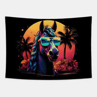 Retro Wave Thoroughbred Horse Sunglas Tapestry