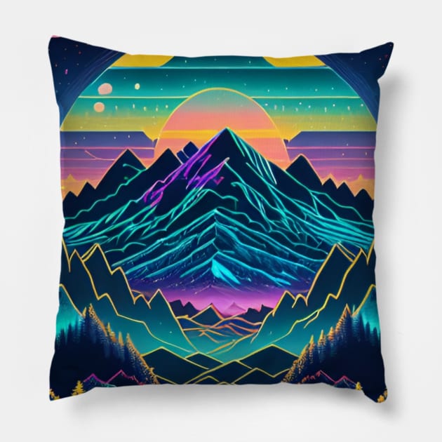 Neon Mountains Pillow by Dturner29