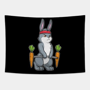 Rabbit with Carrots at Bodybuilding with Dumbbells Tapestry