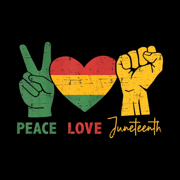 Peace Love Juneteenth with african flag heart and fist by mccloysitarh