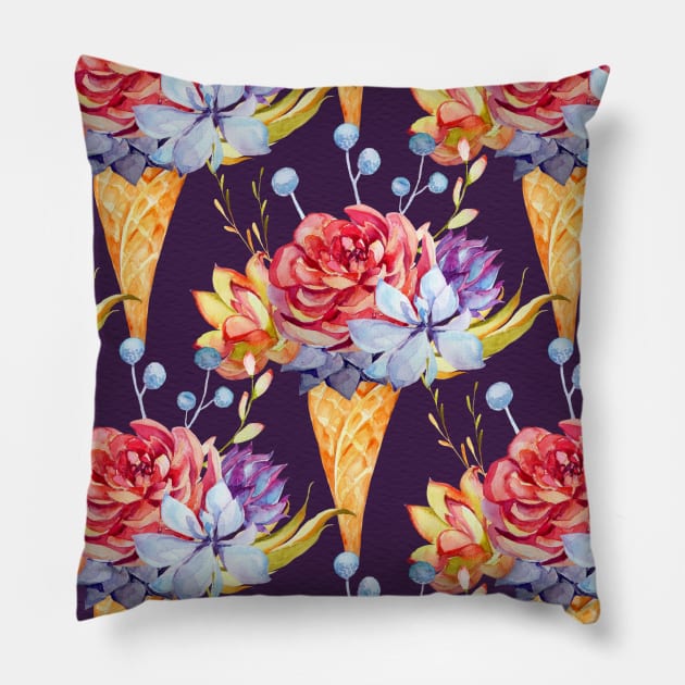 Succulent Neck Gator Navy Blue Ice Cream Cone Succulents Pillow by DANPUBLIC