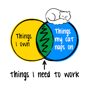 funny Venn diagram – things I need to work (things my cat naps on, things I own) T-Shirt