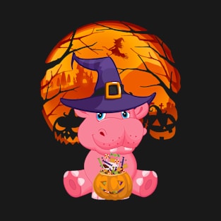 Hippopotamus pumpkin witch T-Shirt