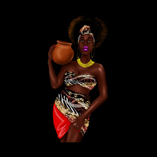 African Woman Holding a Pot, Traditional African Style by dukito