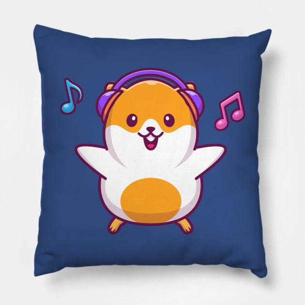 Cute Hamster Listening Music Cartoon Pillow by Catalyst Labs