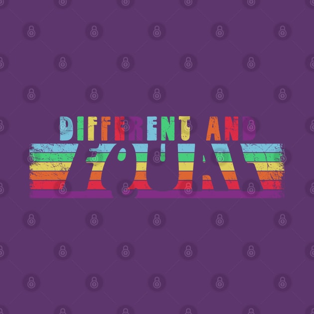 DIFFERENT AND EQUAL Retro Rainbow Stripes Equality by Jitterfly