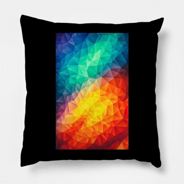 Abstract Polygon Multi Color Cubism Low Poly Triangle Design Pillow by badbugs