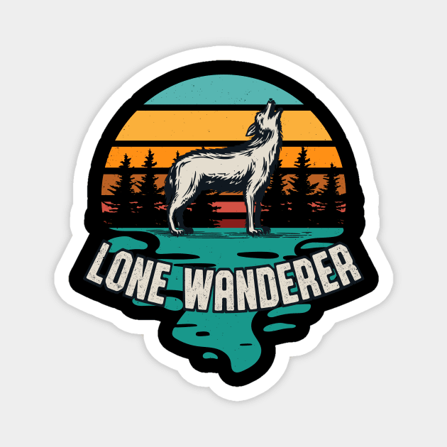 Lone Wanderer Camping Hiker Wolf Hiking Magnet by Foxxy Merch