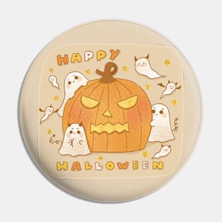 Cute Happy Halloween pumpkin and boo Pin