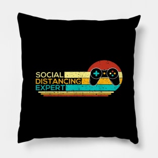 Social Distancing Expert Funny Gaming Vintage Video Gamer Pillow