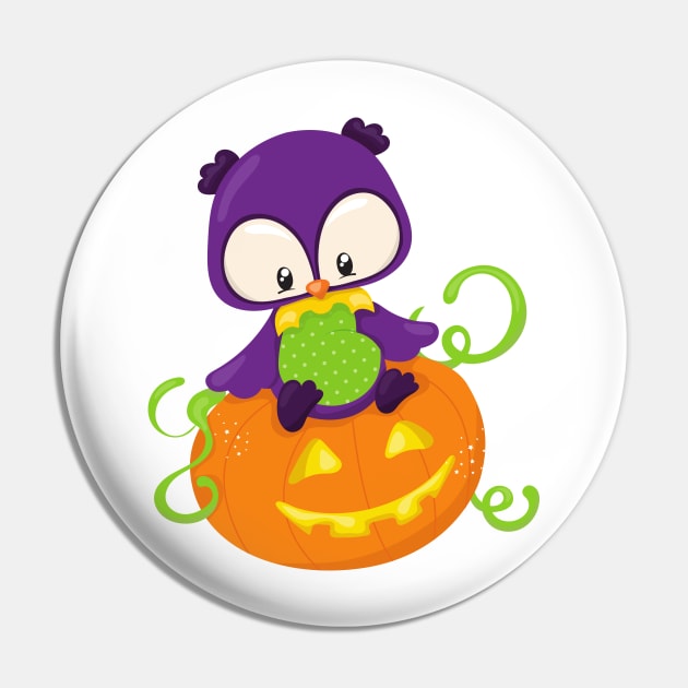 Halloween Owl, Cute Owl, Purple Owl, Pumpkin Pin by Jelena Dunčević