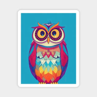 Colorful Owl Portrait Illustration - Bright Vibrant Colors Bohemian Style Feathers Psychedelic Bird Animal Rainbow Colored Art Magnet