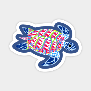 kawaii mexican caribbean carey turtle tortoise in ecopop floral wallpaper Magnet