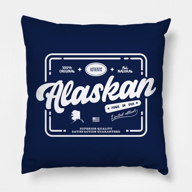 Authentic Alaskan Cool and Fun Alaska Resident White Stamp Vintage Print Pillow by Space Surfer 