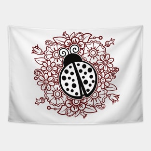 The Ladybug with Flowers Mandala Tapestry