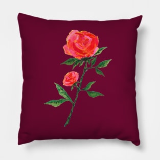 Red Rose Watercolor Wine Red Pillow